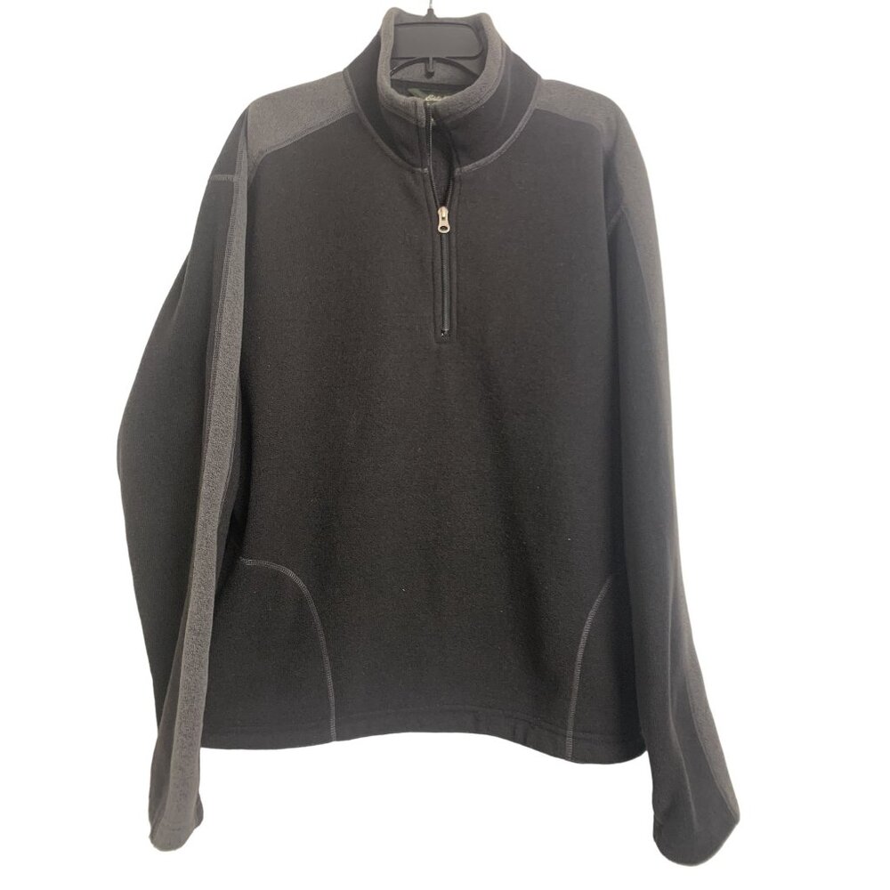 Eddie‎ Bauer Fleece Quarter Zip Jacket Size XL Black Gray